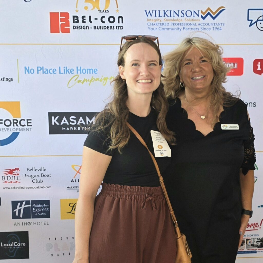 Elyse Gallagher, Real Estate Agent with Century 21 Lanthorn Real Estate Ltd., is a new member who won tickets for herself and a friend to join us at our next BCC Breakfast! Pictured here with BCC President Sandi Ramsay.